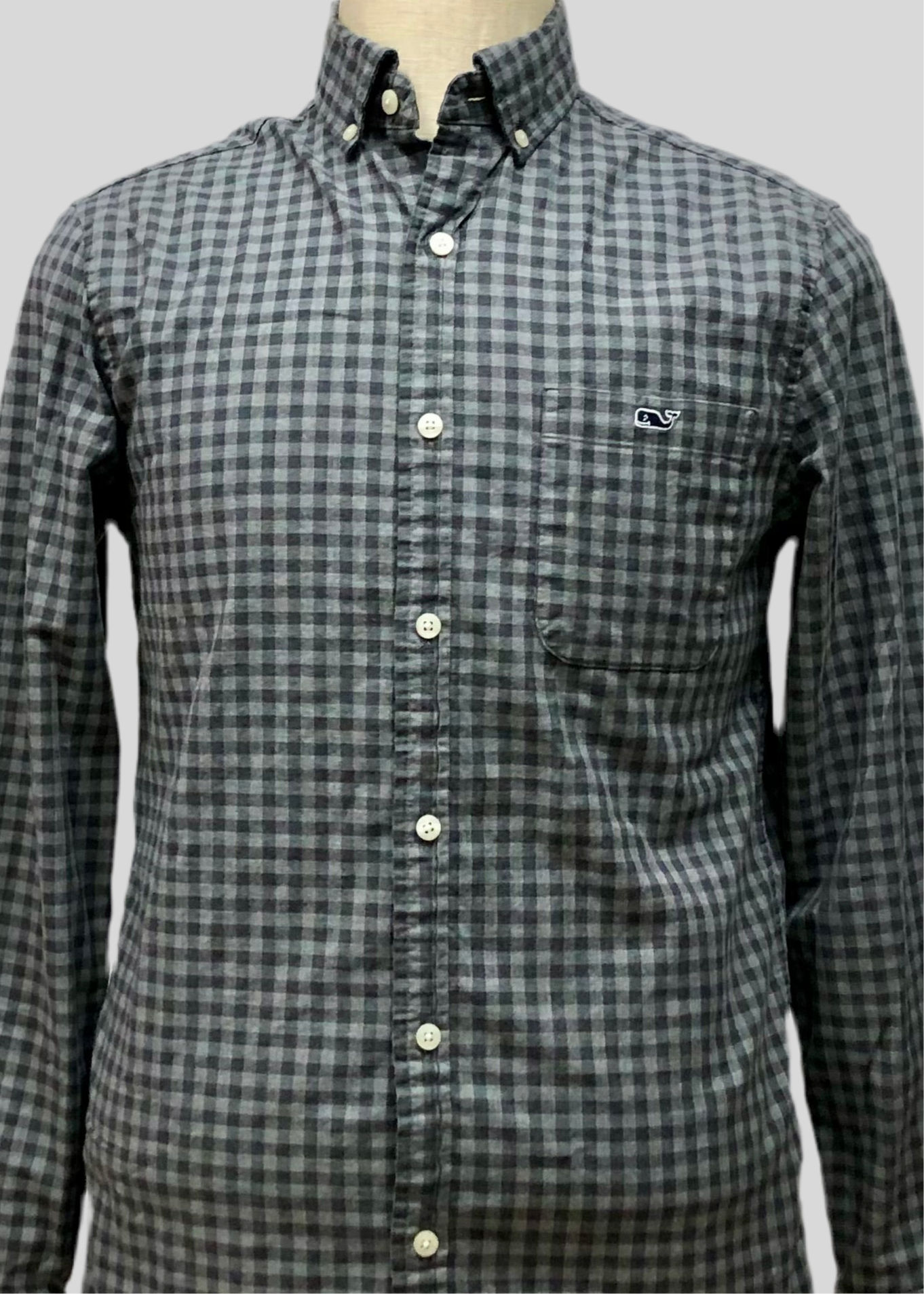 Camisa de cuadros Vineyard Vines 🐳 de cuadros gingham en color gris y negro Talla S Entalle Clásico
