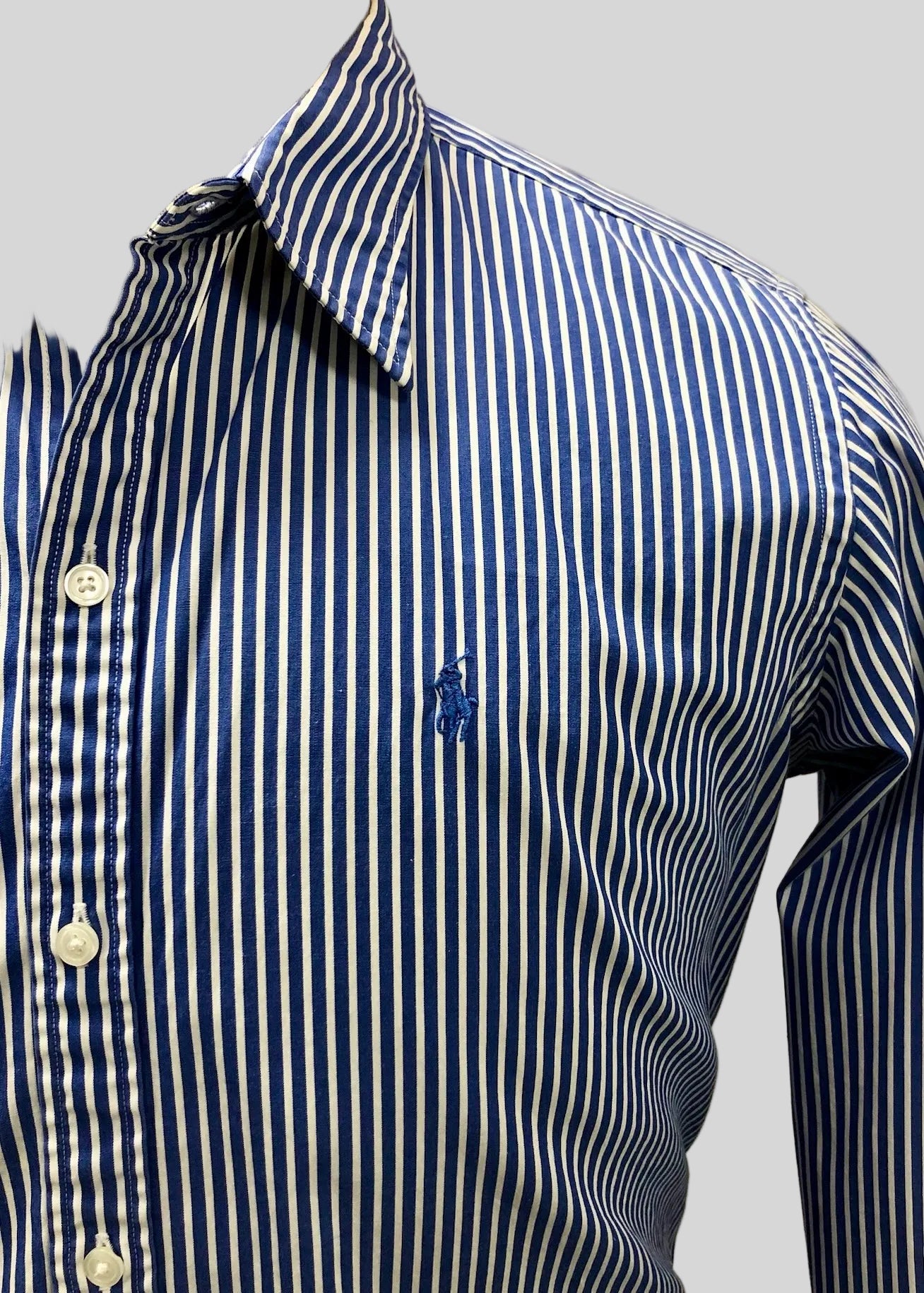 Camisa de mujer Polo Ralph Lauren 🏇🏼 con patrón de rayas en azul y blanco Talla XL Entalle Regular