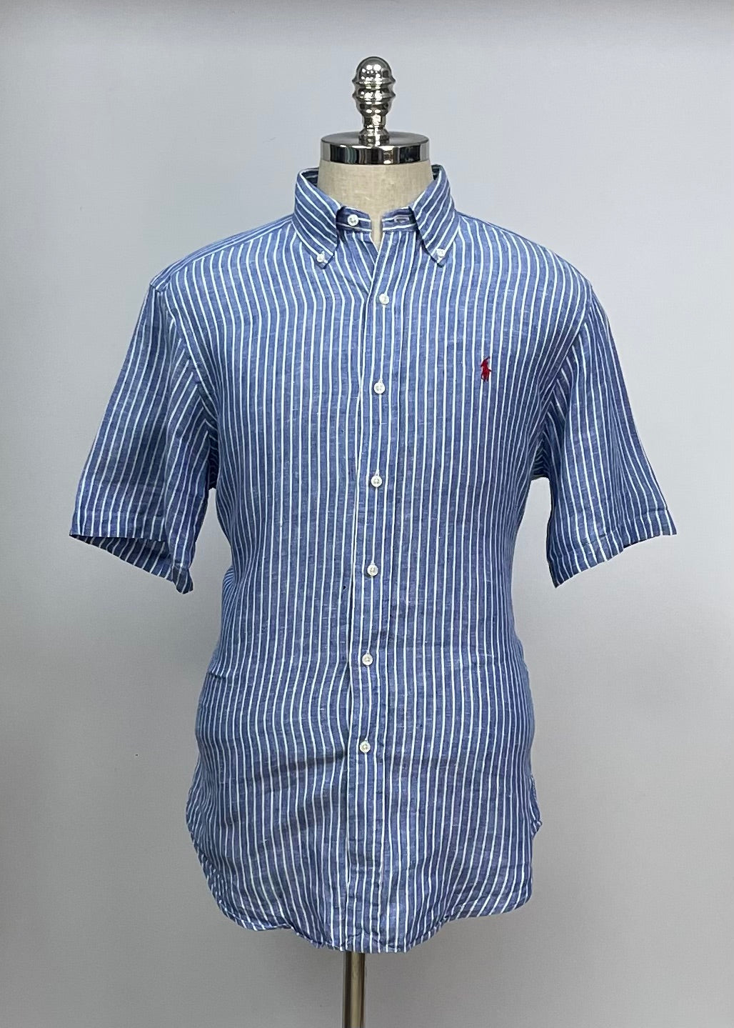 Camisa Polo Ralph Lauren 🏇🏼 de Lino con patron de rayas en color azul y blanco Talla M Entalle Clásico