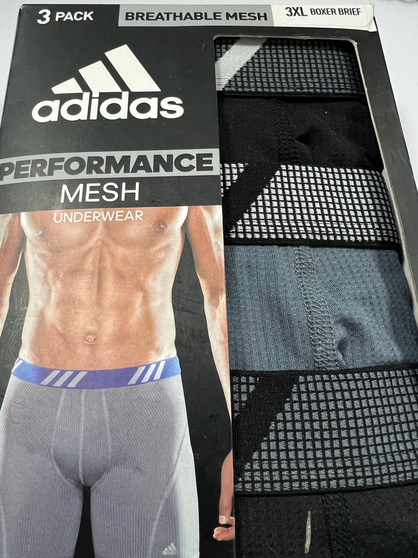 Combo de 3 Boxers Briefs Adidas Tela Performance color Negro y gris Talla 3XL