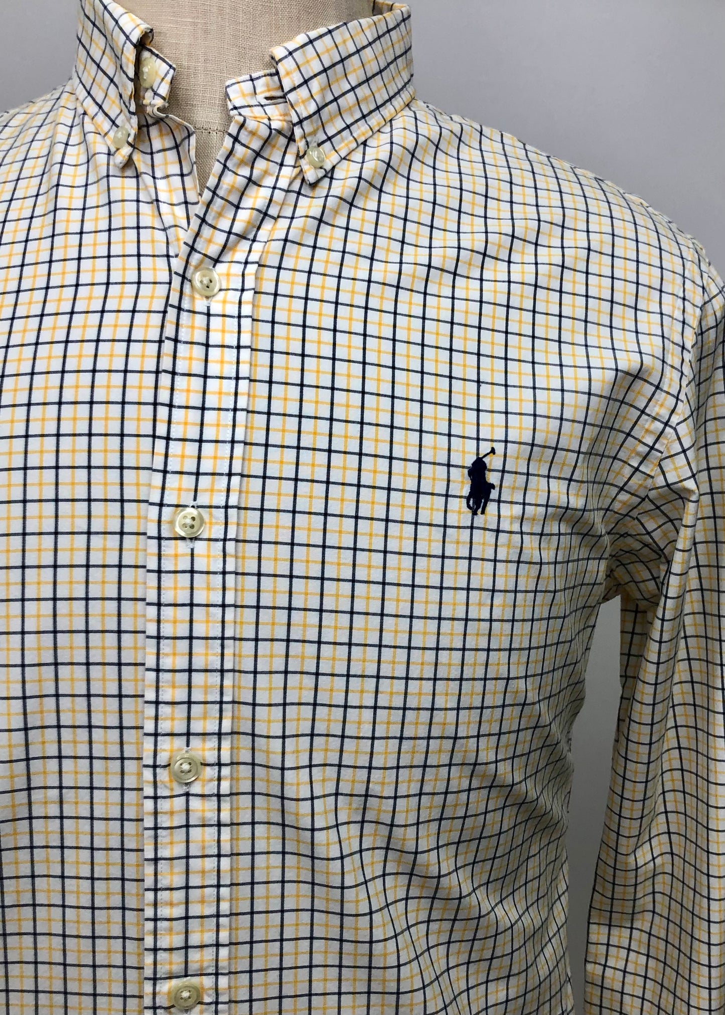 Camisa Polo Ralph Lauren 🏇🏼 color blanco de cuadros en amarillo y azul Talla L Entalle Custom Fit