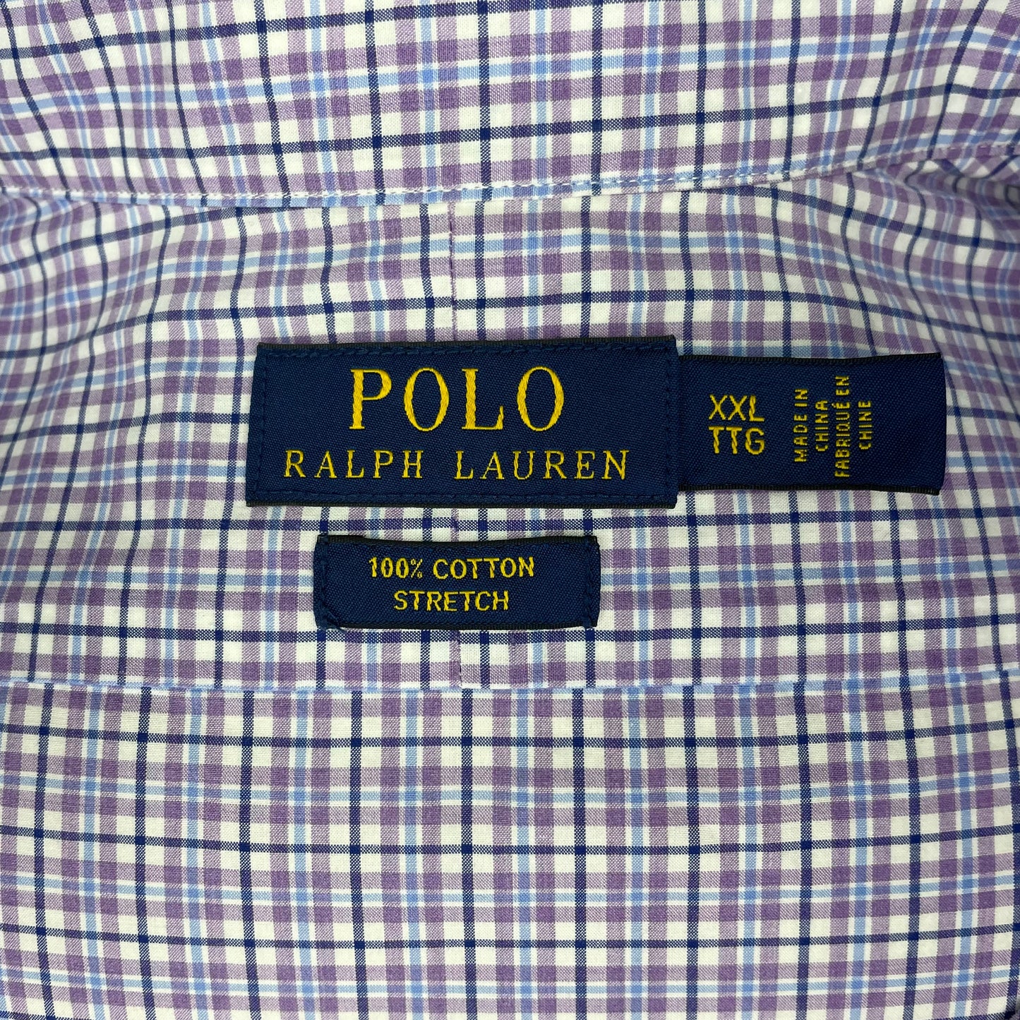 Camisa Polo Ralph Lauren 🏇🏼 color blanco con cuadros morado y azul Talla XXL Entalle Regular