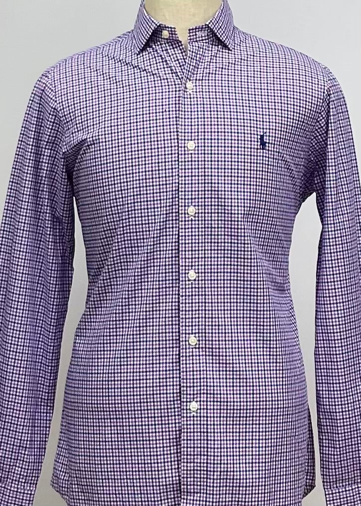 Camisa Polo Ralph Lauren 🏇🏼 color blanco con cuadros morado y azul Talla M Entalle Regular