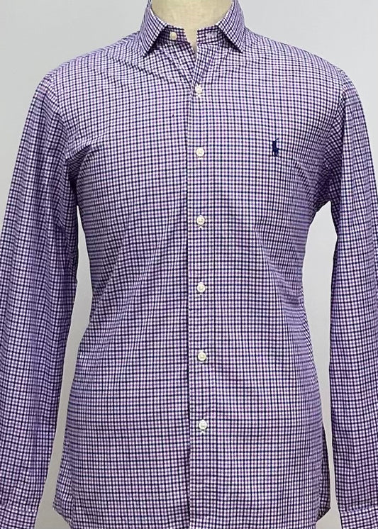 Camisa Polo Ralph Lauren 🏇🏼 color blanco con cuadros morado y azul Talla M Entalle Regular