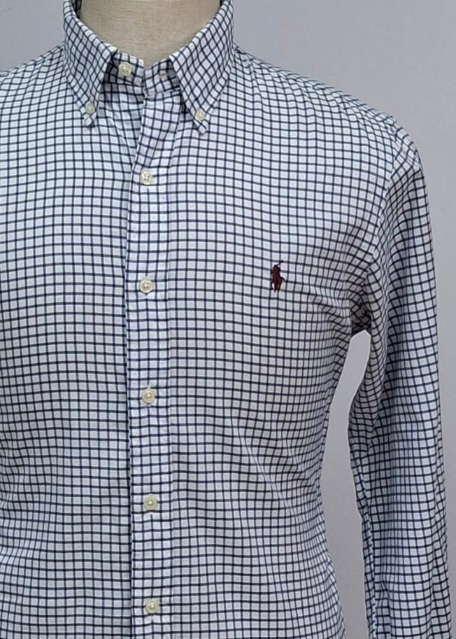 Camisa Polo Ralph Lauren 🏇🏼 Color blanco de cuadros en color azul Talla M Entalle Regular