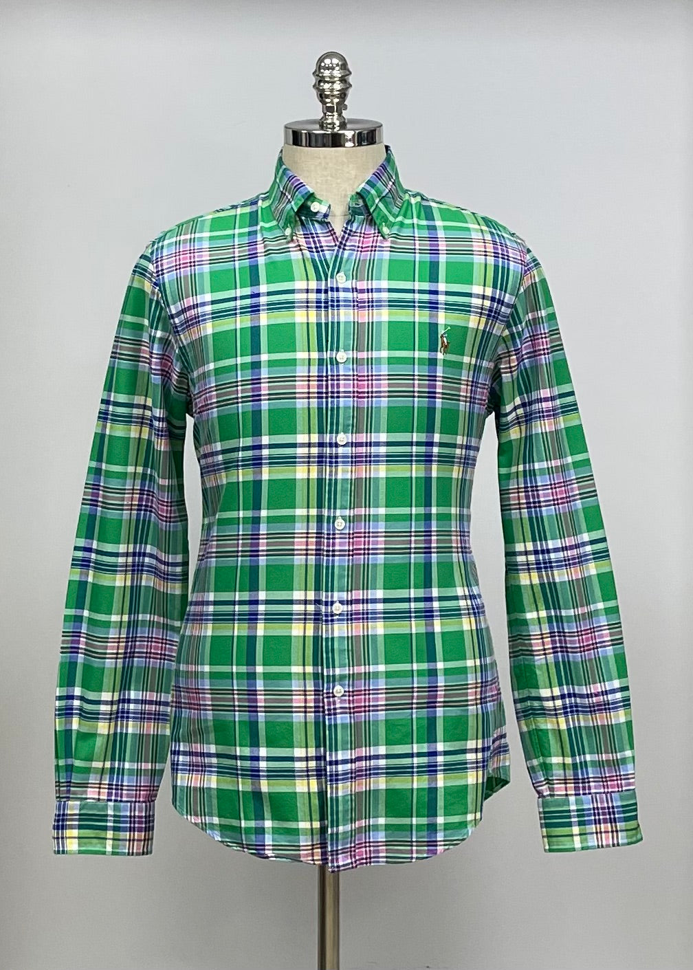 Camisa Polo Ralph Lauren 🏇🏼 Oxford con patron de cuadros tartán en color verde, azul, amarillo y rosado Talla M Entalle Slim Fit