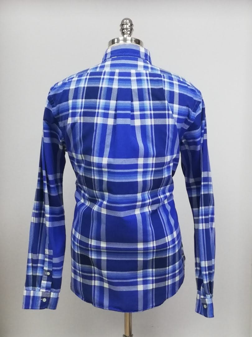 Camisa Polo Ralph Lauren 🏇🏼 Oxford con patron de cuadros tartán azul, celeste y blanco Talla XL Entalle Regular