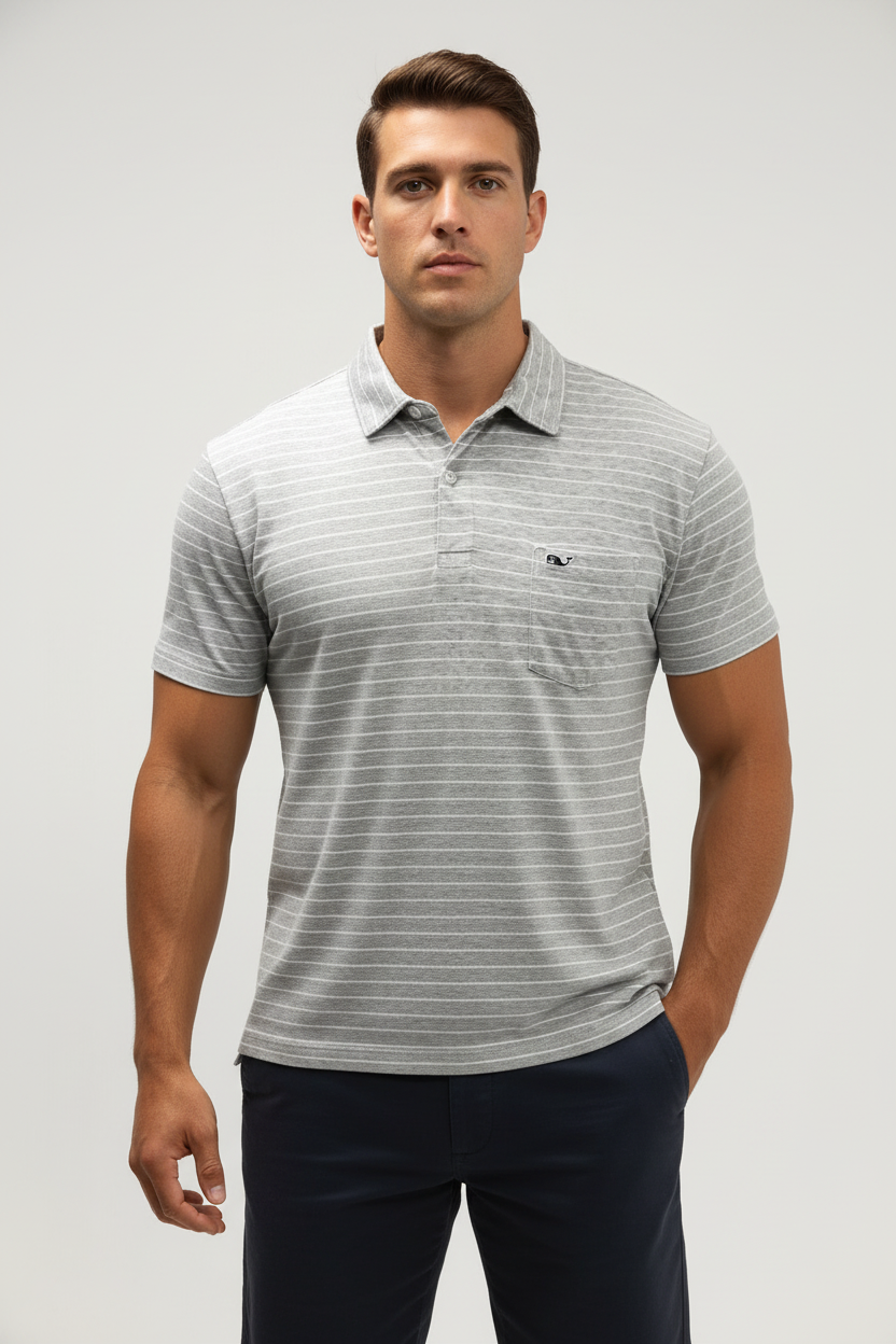 Camiseta Polo Vineyard Vines 🐳 con rayas en color gris y blanco Talla L Entalle Clásico