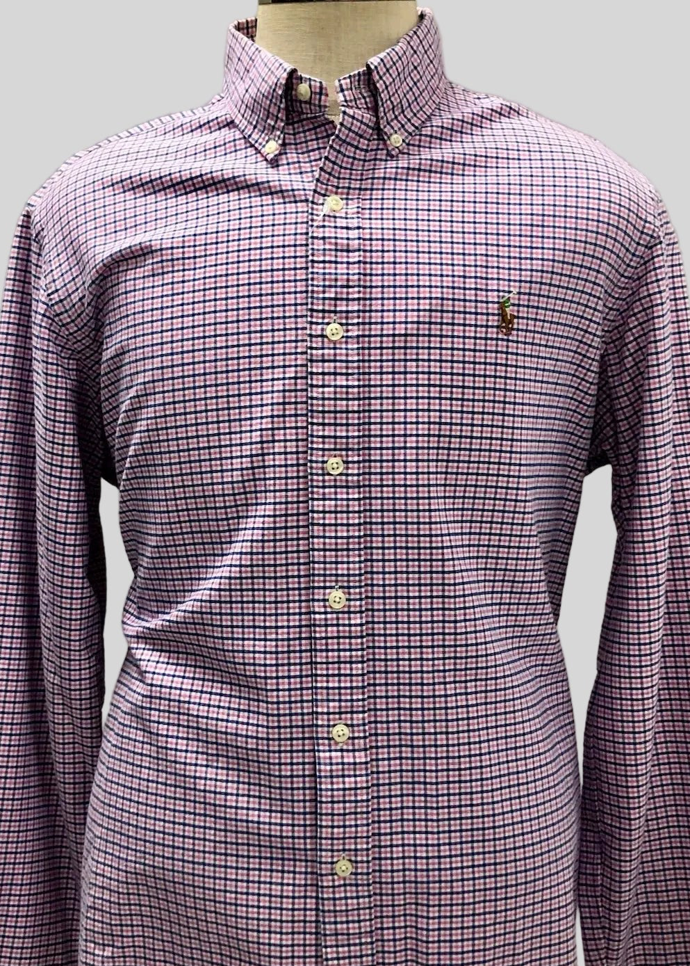 Camisa de botones Polo Ralph Lauren 🏇🏼 Oxford color blanco de cuadros rosado y azul Talla XL Entalle Regular
