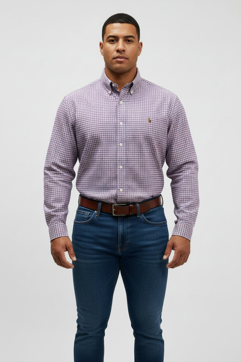 Camisa de botones Polo Ralph Lauren 🏇🏼 Oxford color blanco de cuadros rosado y azul Talla XL Entalle Regular