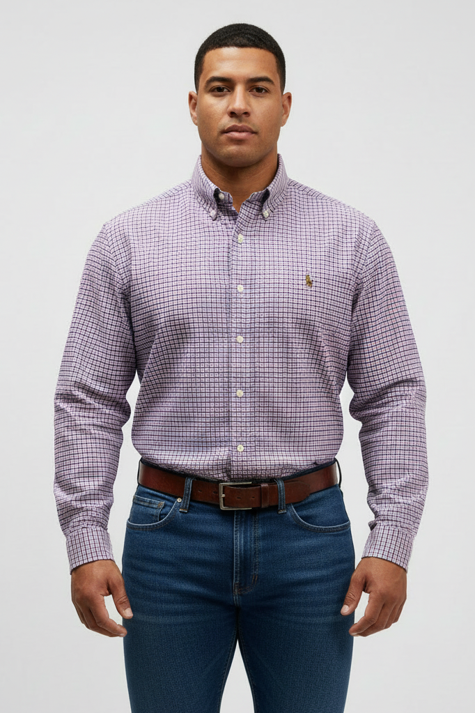 Camisa de botones Polo Ralph Lauren 🏇🏼 Oxford color blanco de cuadros rosado y azul Talla XL Entalle Regular