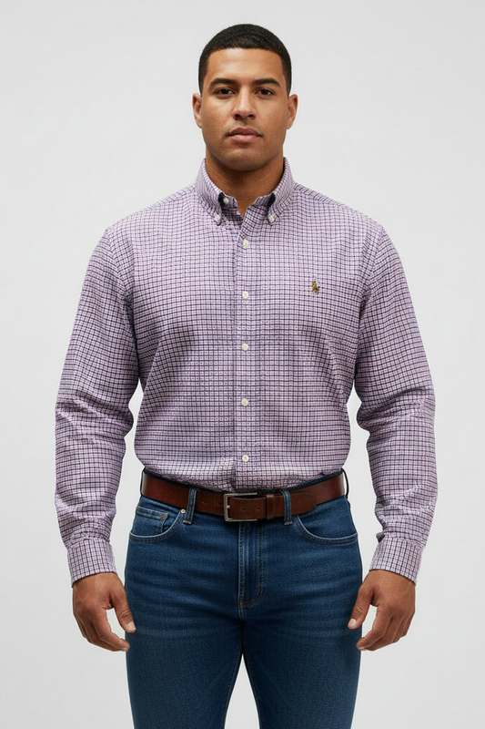 Camisa de botones Polo Ralph Lauren 🏇🏼 Oxford color blanco de cuadros rosado y azul Talla XL Entalle Regular