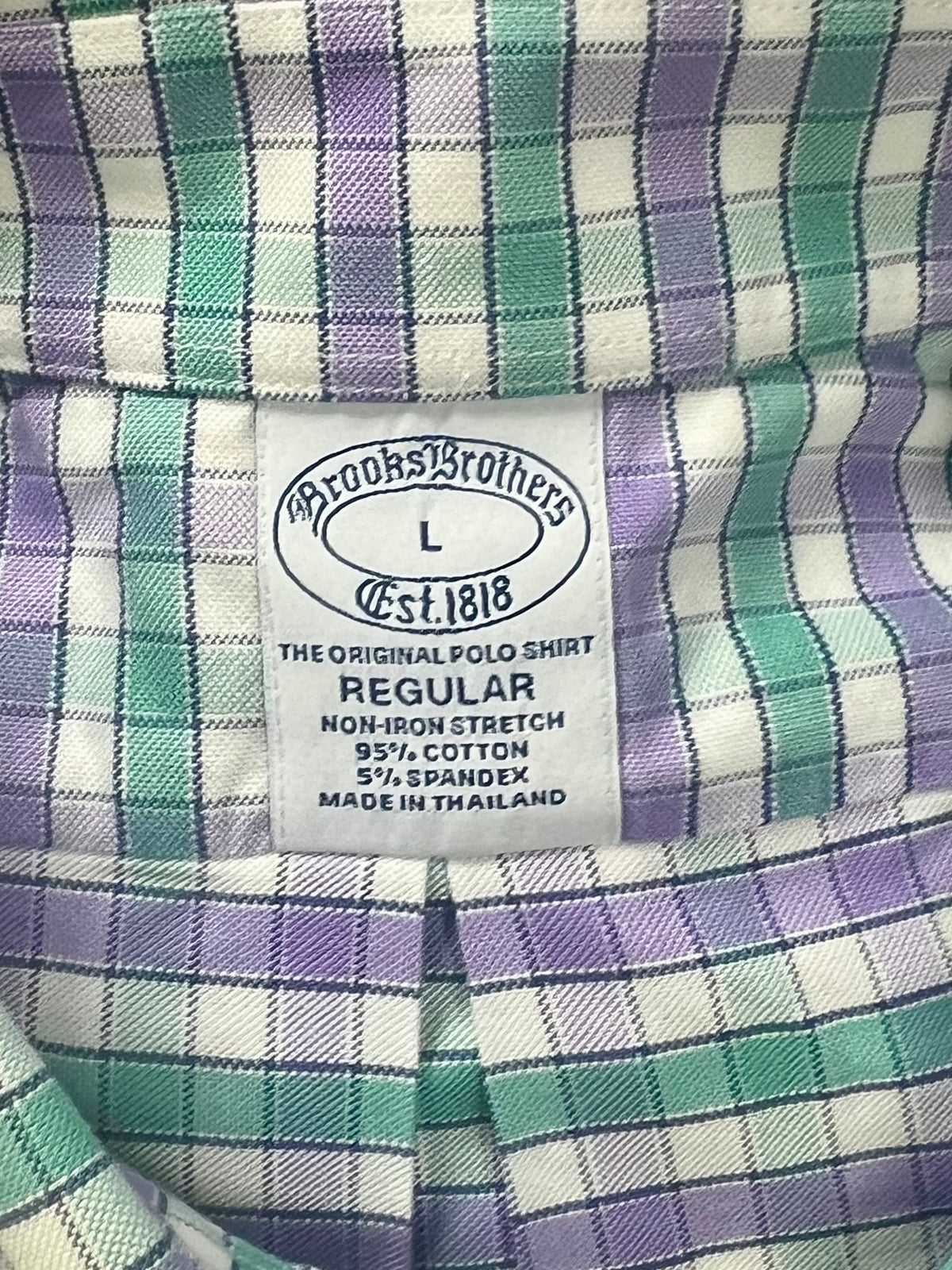 Camisa Brooks Brothers 🐑 color de cuadros en lila, verde y blanco Talla L Entalle Regular