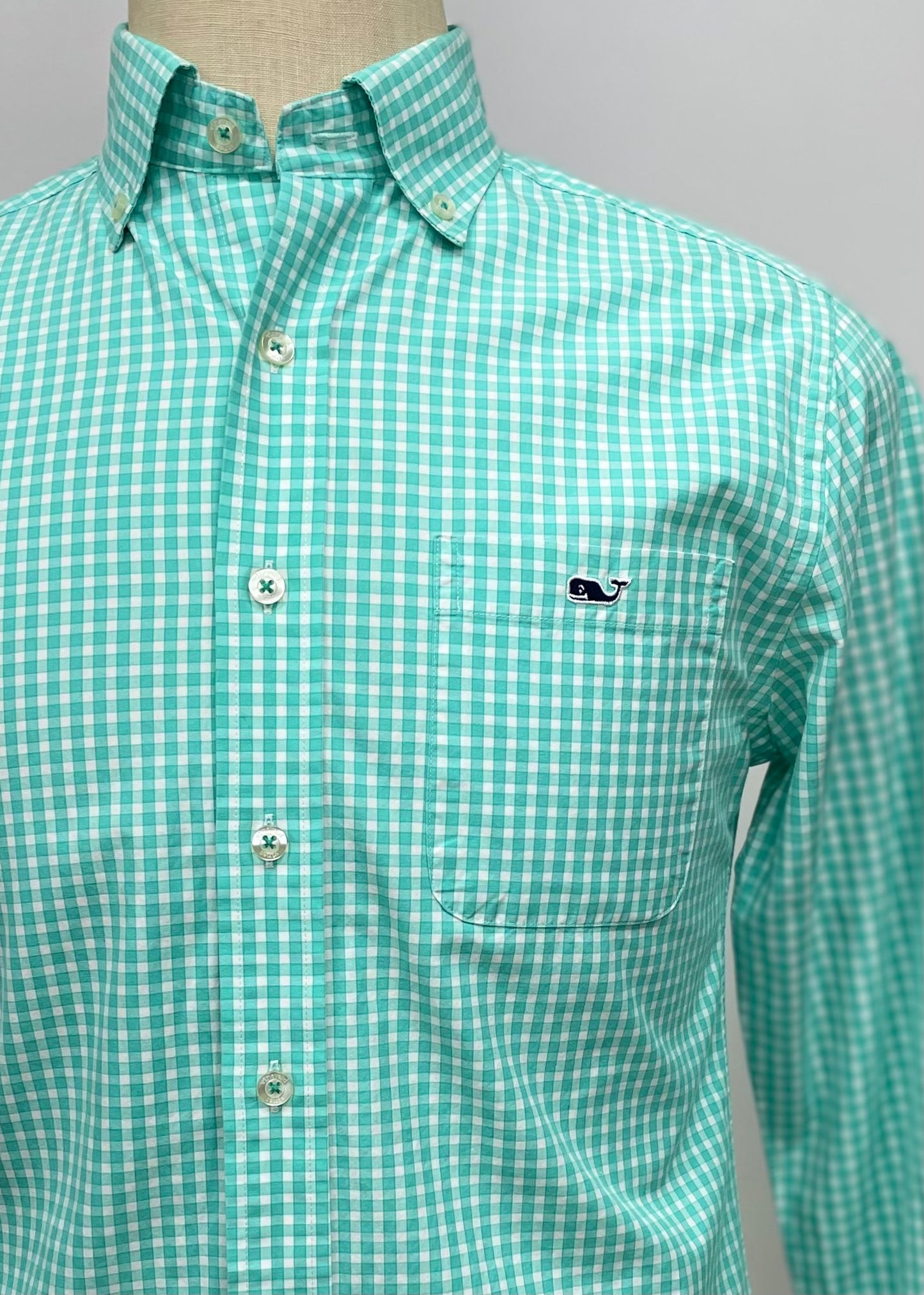 Camisa de cuadros Vineyard Vines 🐳 en color turquesa y blanco Talla S Entalle Slim Fit