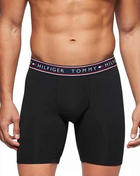 Paquete de 3 Boxer Briefs Tommy Hilfiger 🇺🇸 TH Comfort+ Tela Microfibra color azul, negro y celeste Talla S