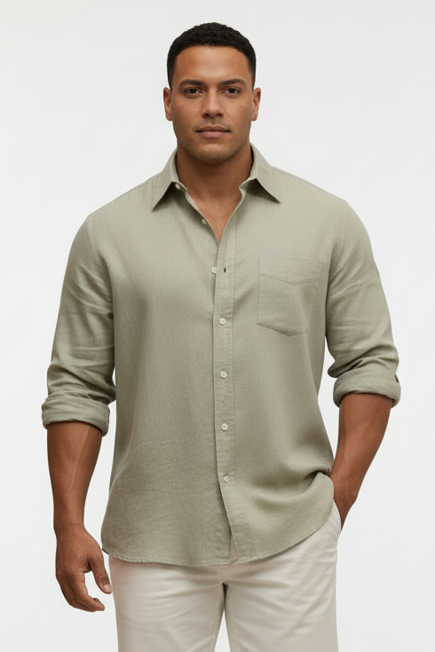 Camisa de botones GAP  de lino color kaki Talla XL Entalle Regular