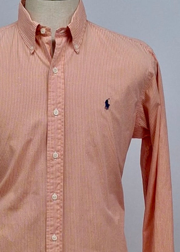 Camisa Polo Ralph Lauren 🏇🏼 con patron de cuadros gingham naranja y blanco Talla L Entalle Custom Fit