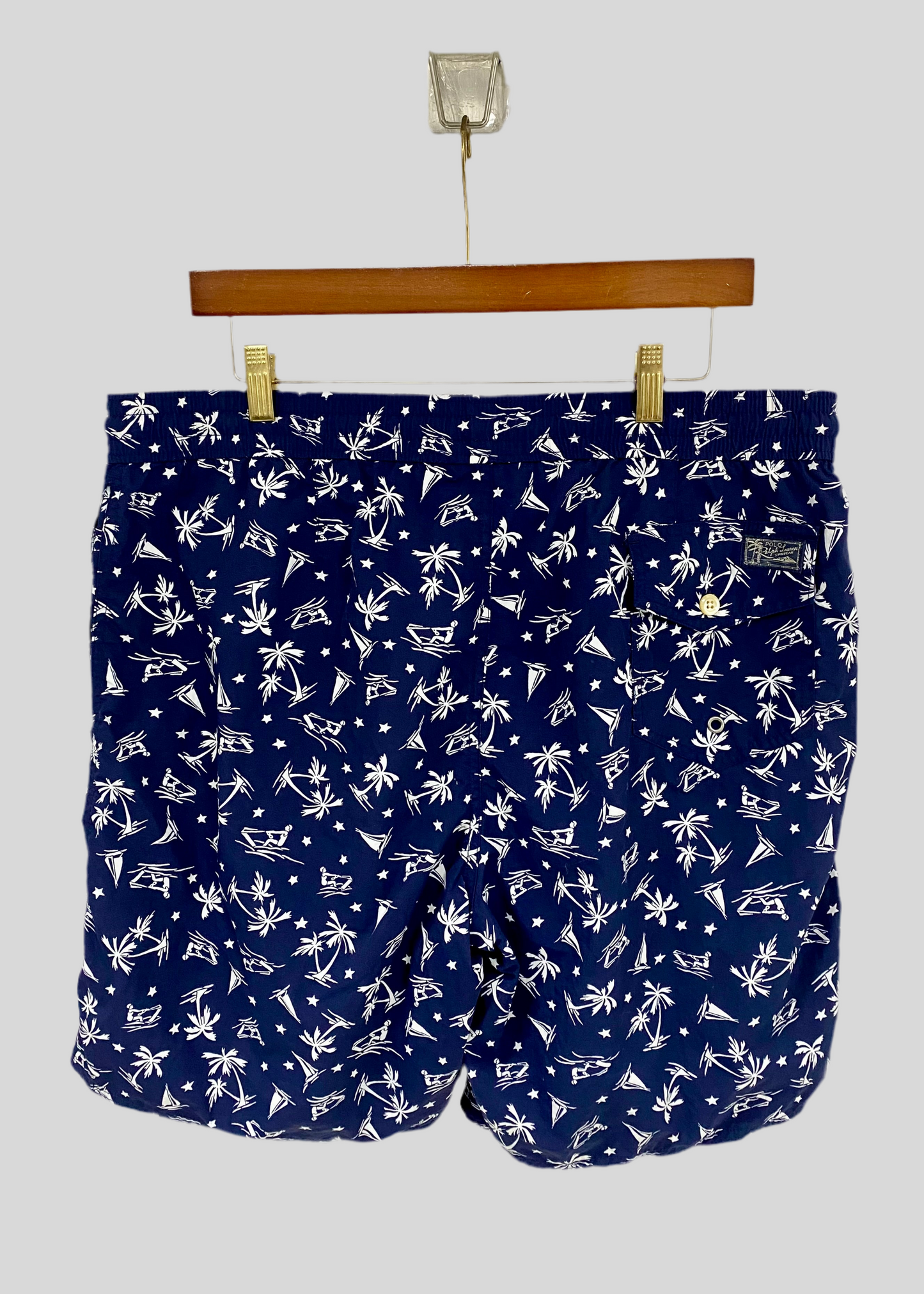 Short de baño Polo Ralph Lauren 🏇🏼color azul navy con diseño de isla en blanco talla XL