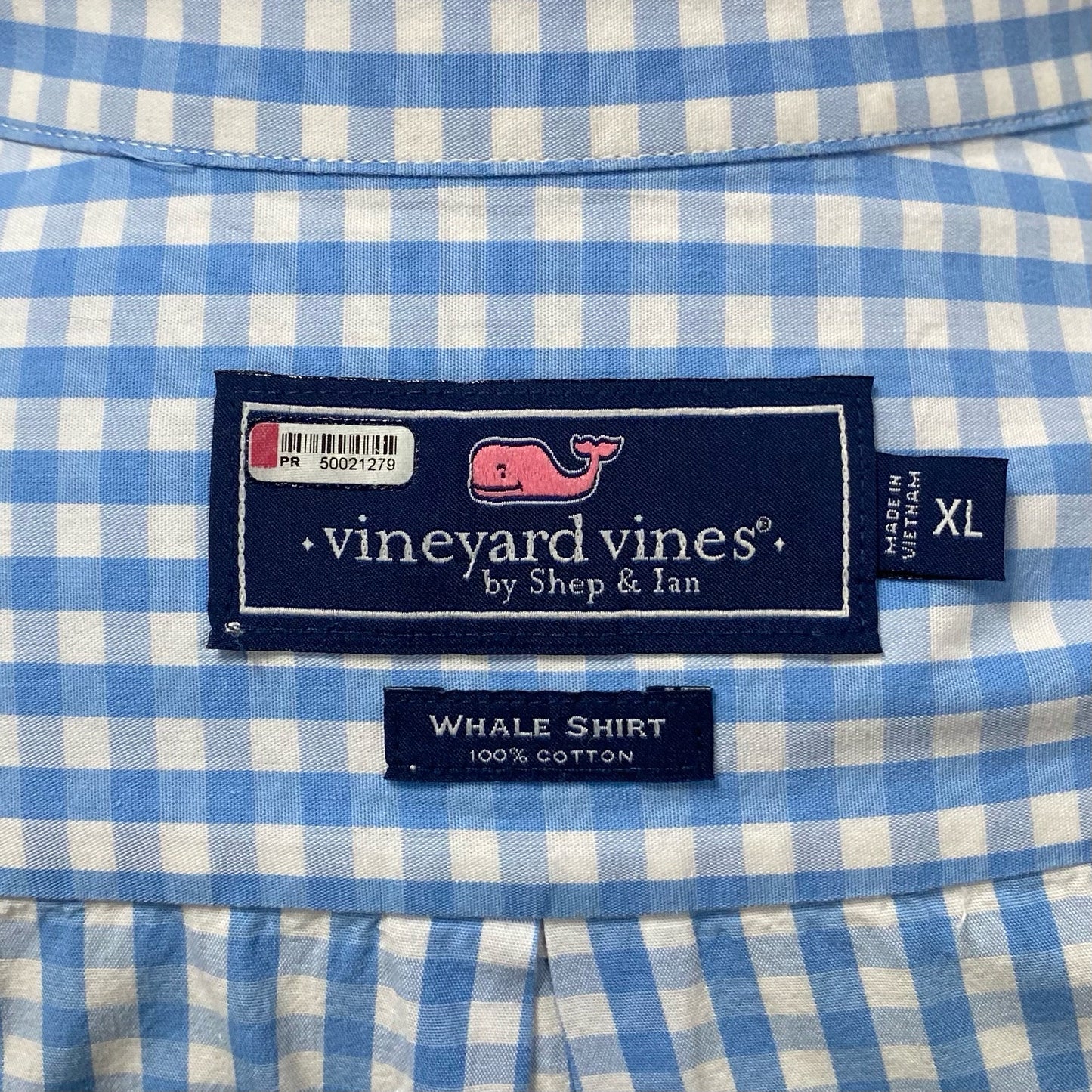 Camisa de botones Vineyard Vines 🐳 de cuadros gingham en color celeste y blanco Talla XL Entalle Regular