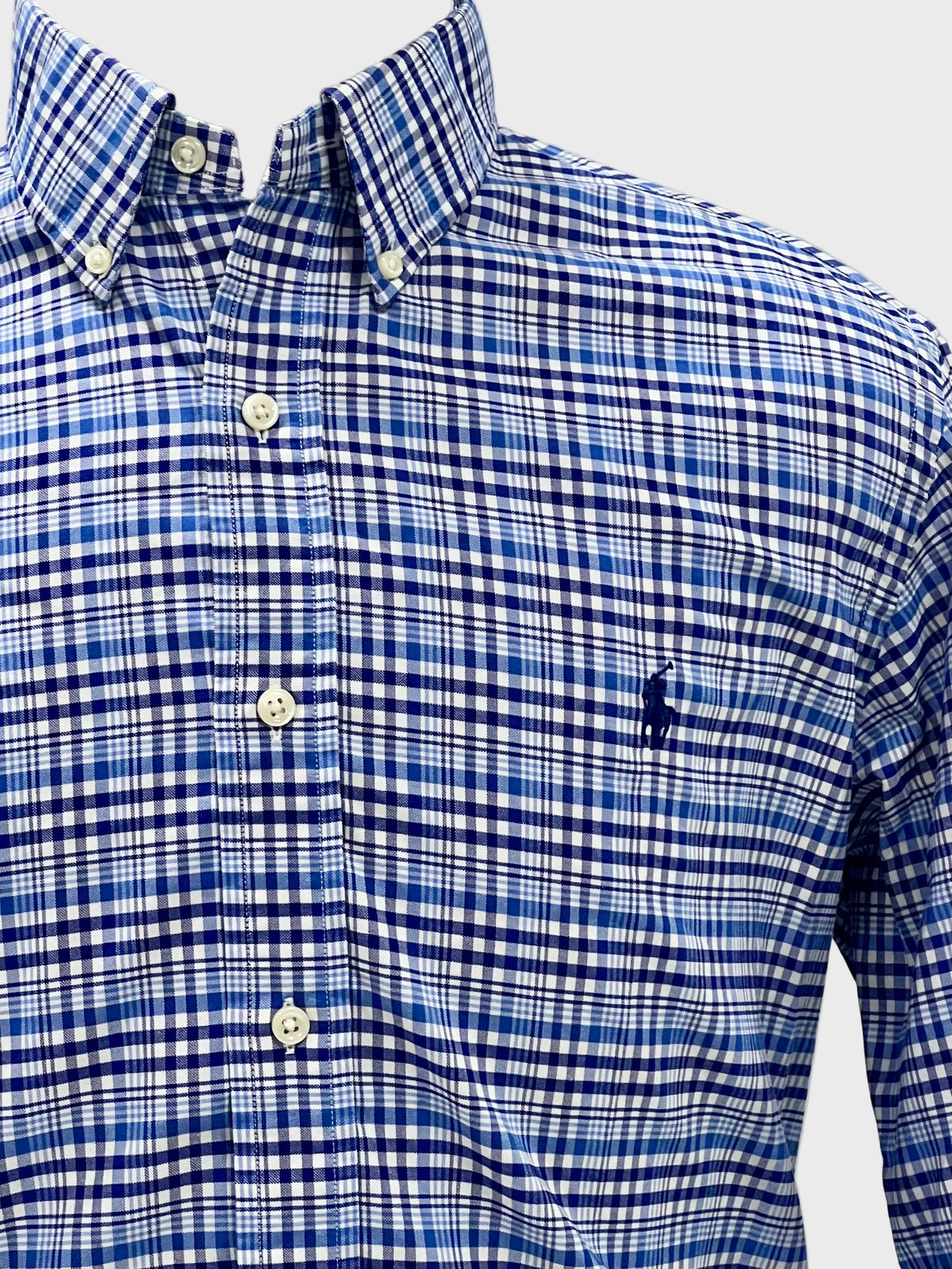 Camisa Polo Ralph Lauren 🏇🏼 de cuadros tartán azul navy y blanco Talla L Entalle Clásico