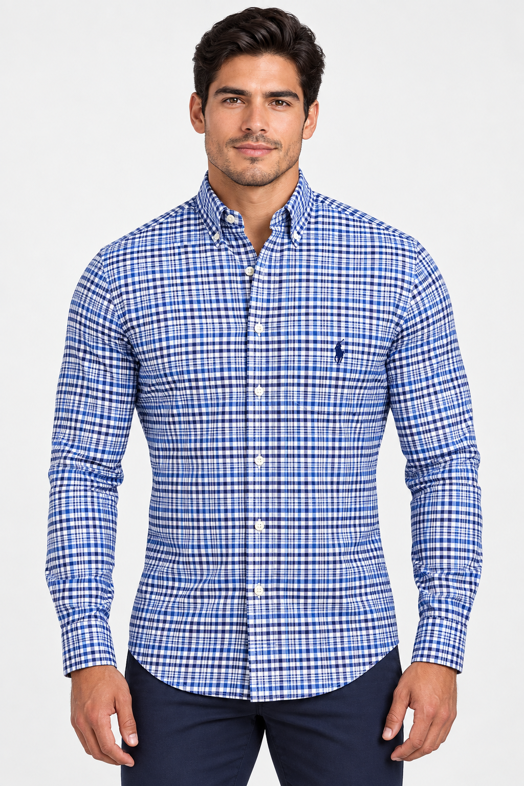 Camisa Polo Ralph Lauren 🏇🏼 de cuadros tartán azul navy y blanco Talla L Entalle Clásico