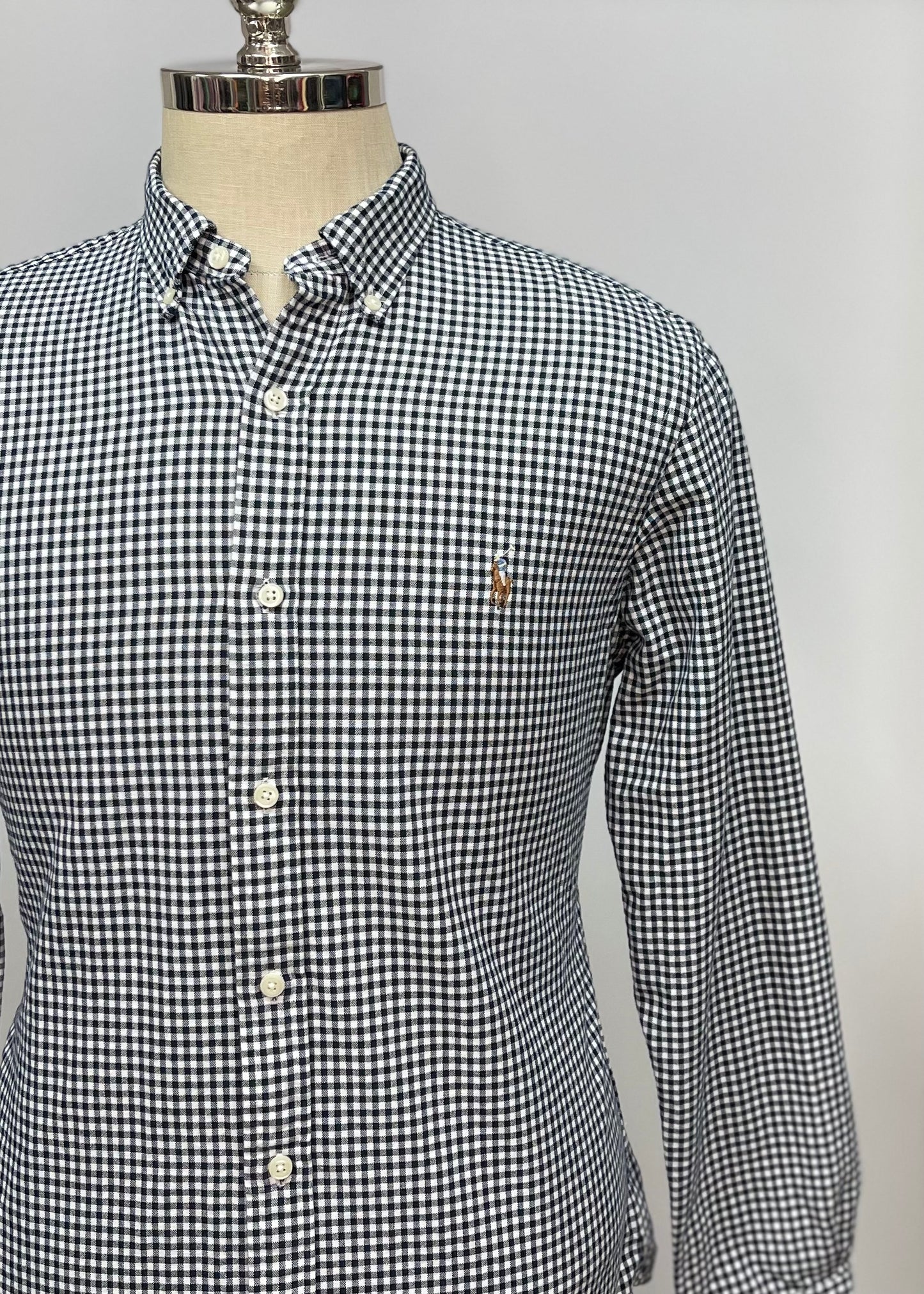 Camisa Polo Ralph Lauren 🏇🏼 Oxford con patron de cuadros gingham negro y blanco Talla L Entalle Slim Fit