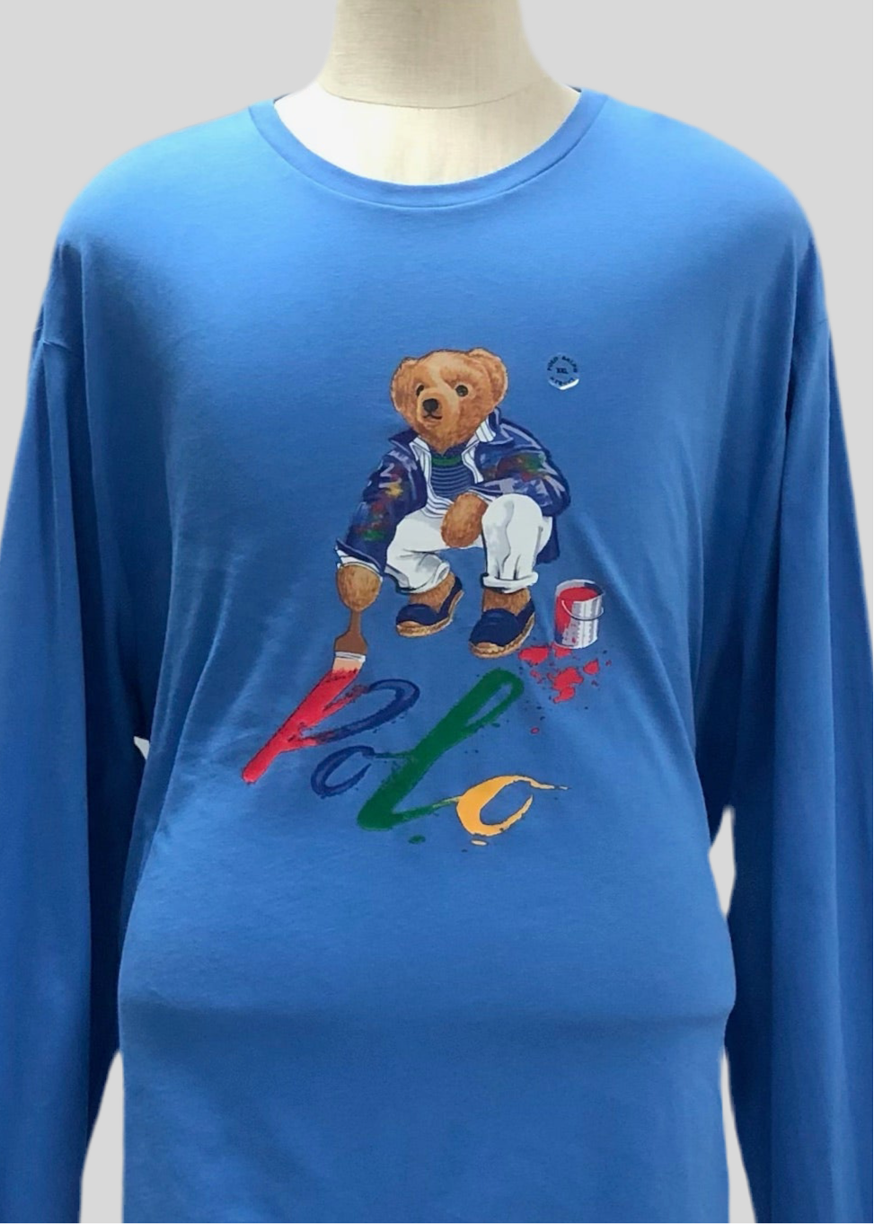 Camiseta cuello redondo Polo Ralph Lauren 🏇🏼 color celeste con diseño de polo bear Talla XXL Entalle Clásico