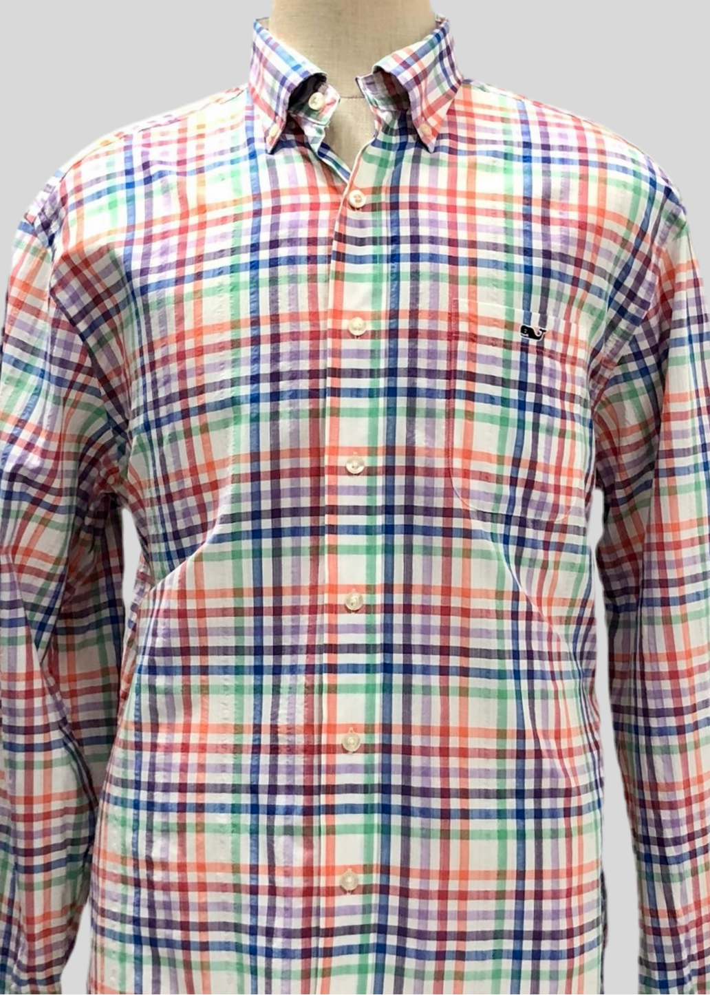Camisa de botones Vineyard Vines 🐳 color blanco de cuadros multicolor Talla L Entalle Regular