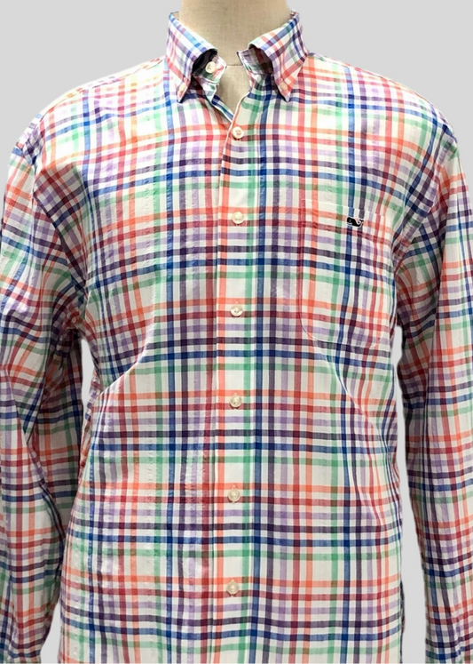 Camisa de botones Vineyard Vines 🐳 color blanco de cuadros multicolor Talla L Entalle Regular