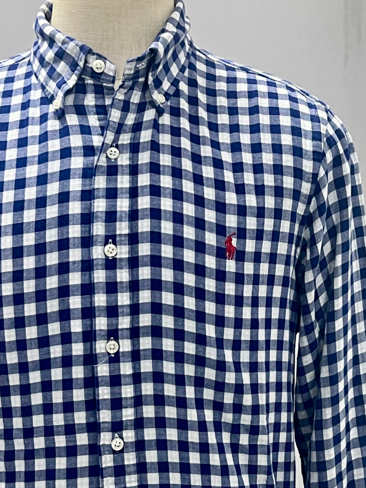 Camisa Polo Ralph Lauren 🏇🏼 de cuadros gingham azul y blanco Talla L Entalle Regular