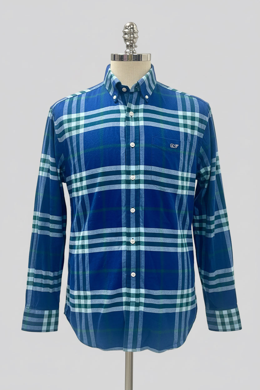 Camisa de botones Vineyard Vines 🐳 de cuadros en color azul, verde y blanco Talla L Entalle Slim Fit