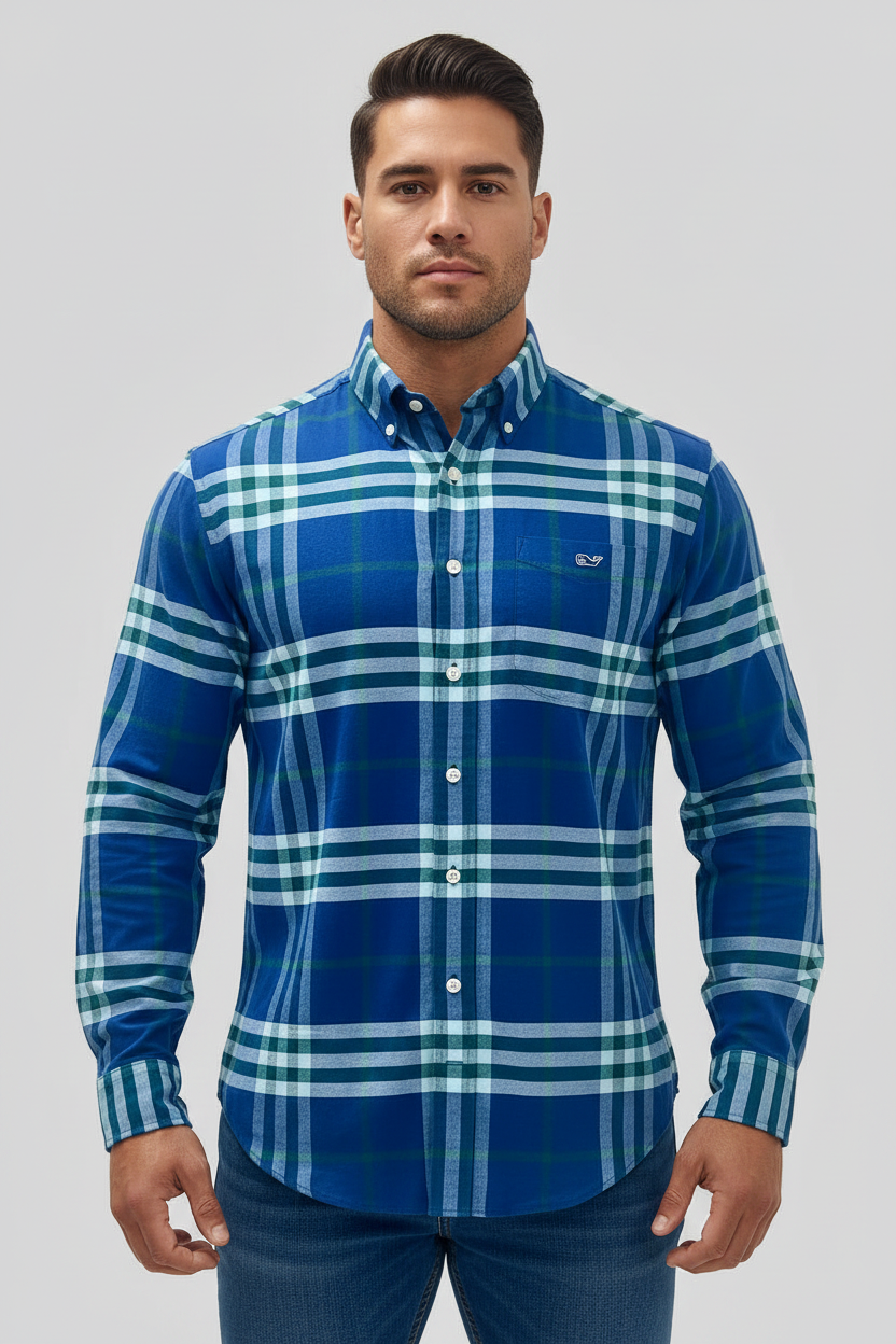 Camisa de botones Vineyard Vines 🐳 de cuadros en color azul, verde y blanco Talla L Entalle Slim Fit