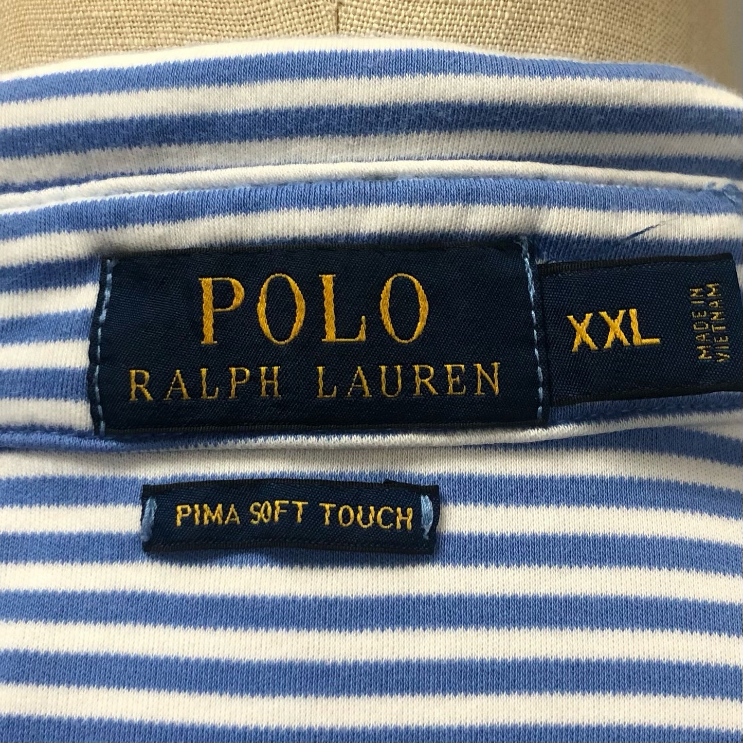 Camiseta Polo Ralph Lauren 🏇🏼 Pima de rayas en color blanco y azul Talla XXL Entalle Regular