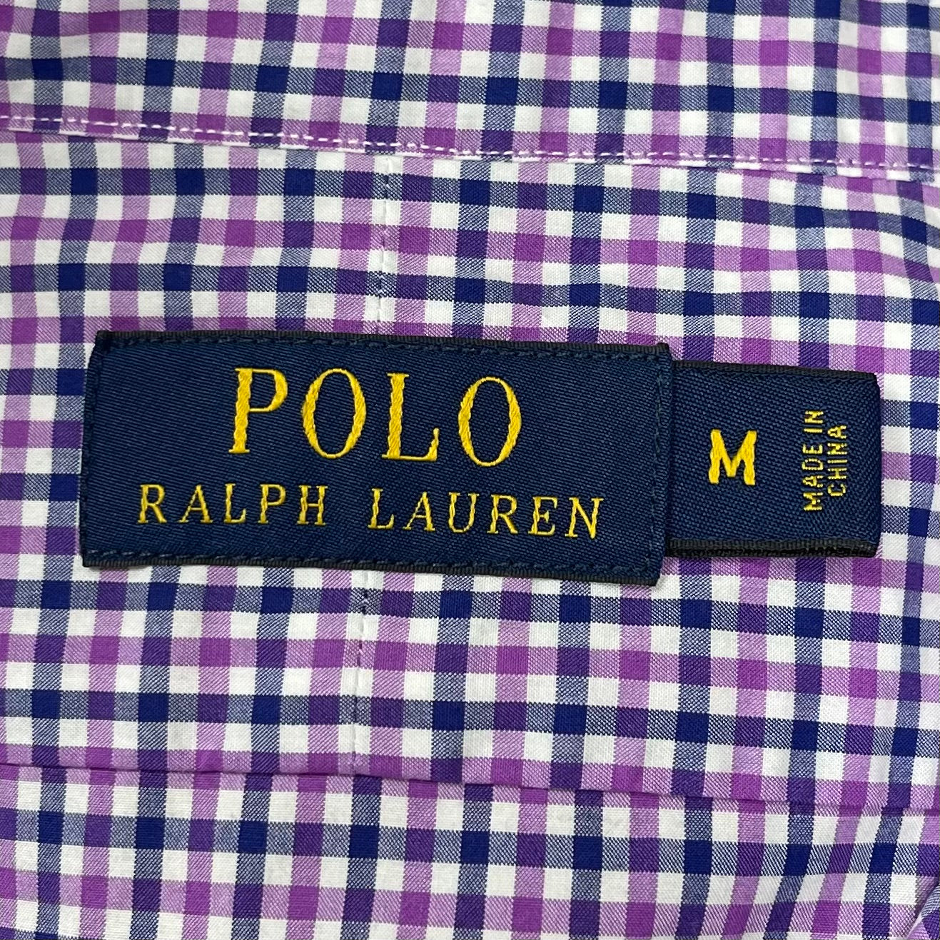 Camisa Polo Ralph Lauren 🏇🏼 color blanco con cuadros morado y azul Talla M Entalle Regular