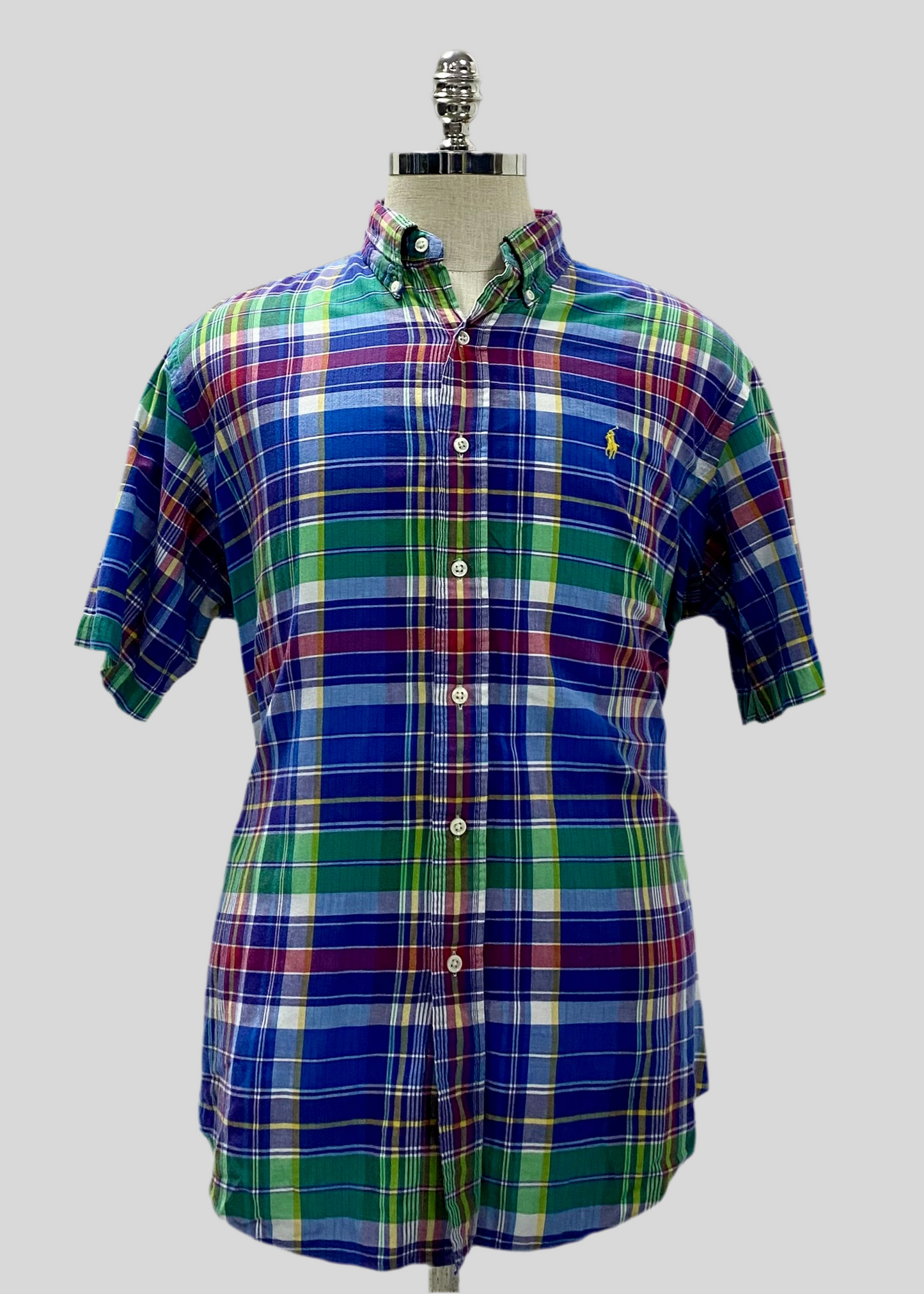 Camisa Polo Ralph Lauren 🏇🏼 con patron de cuadros tartan en azul, verde y rojo Talla XL Entalle Clásico