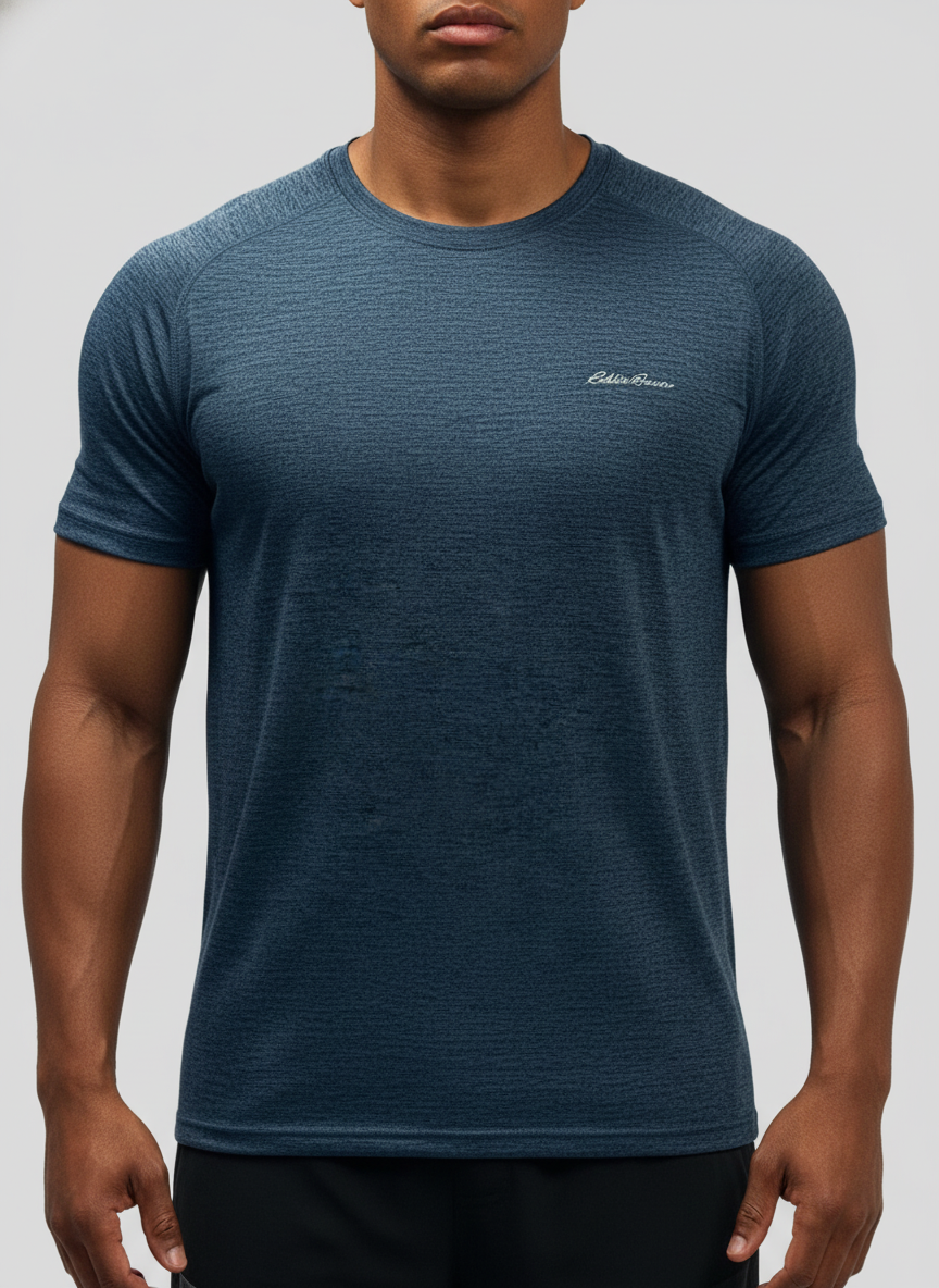 Camiseta de entrenamiento cuello redondo Eddie Bauer ⛰️ Color azul grisáceo y logo en gris Talla XL