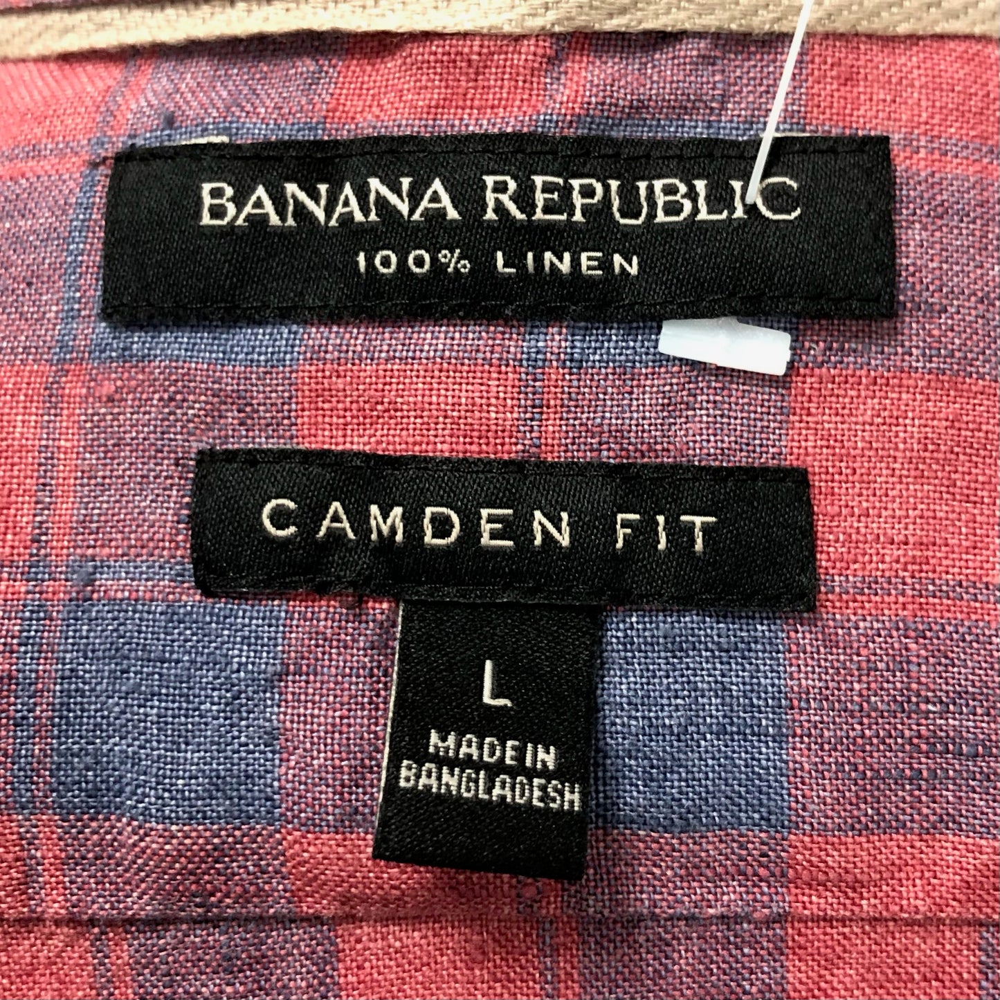 Camisa de botones Banana Republic de lino cuadros en color rojo y azul grisáceo Talla L Entalle Regular