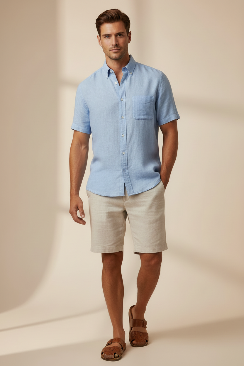 Camisa Brooks Brothers 🐑 De lino color celeste Talla M Entalle Regular