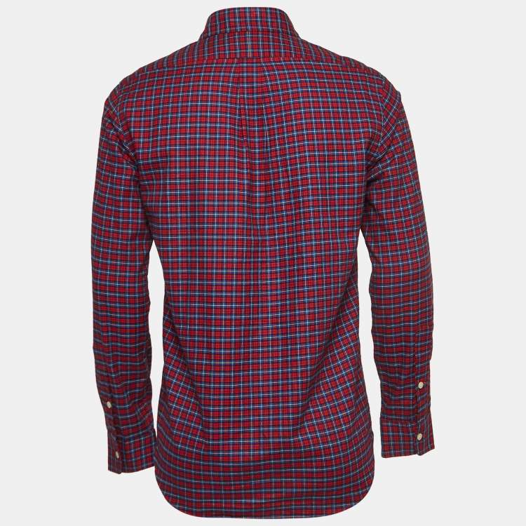 Camisa Polo Ralph Lauren 🏇🏼 color rojo con patron de cuadros azul y amarillo Talla L Entalle Regular