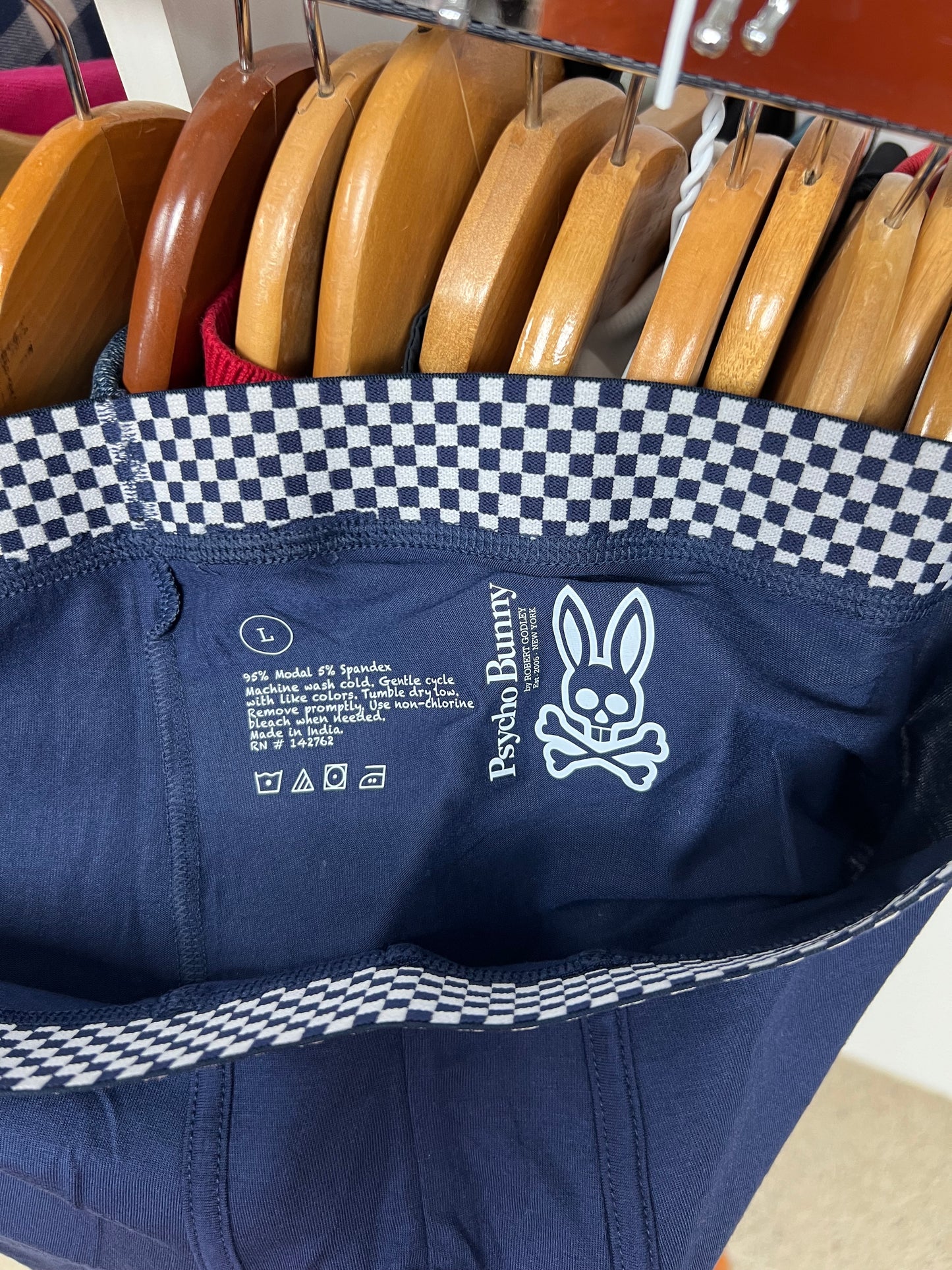 Boxer Briefs Psycho Bunny 🐰 Tela Modal Color azul navy y cintura con diseño de cuadros Talla L