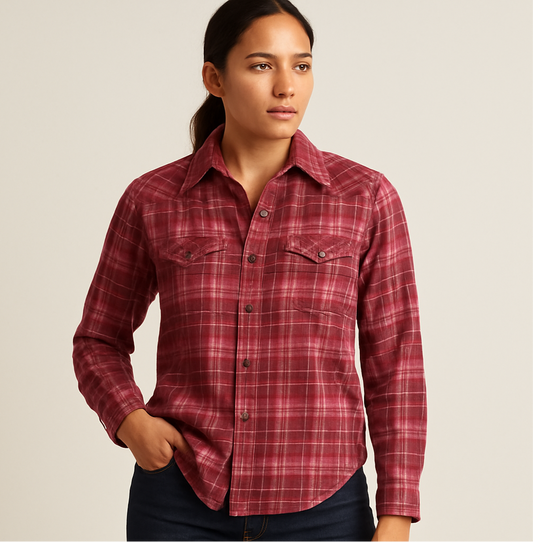 Camisa de mujer Ariat 🐂 de  mujer con patron de cuadros Rojo y Rosado Talla S Entalle Regular