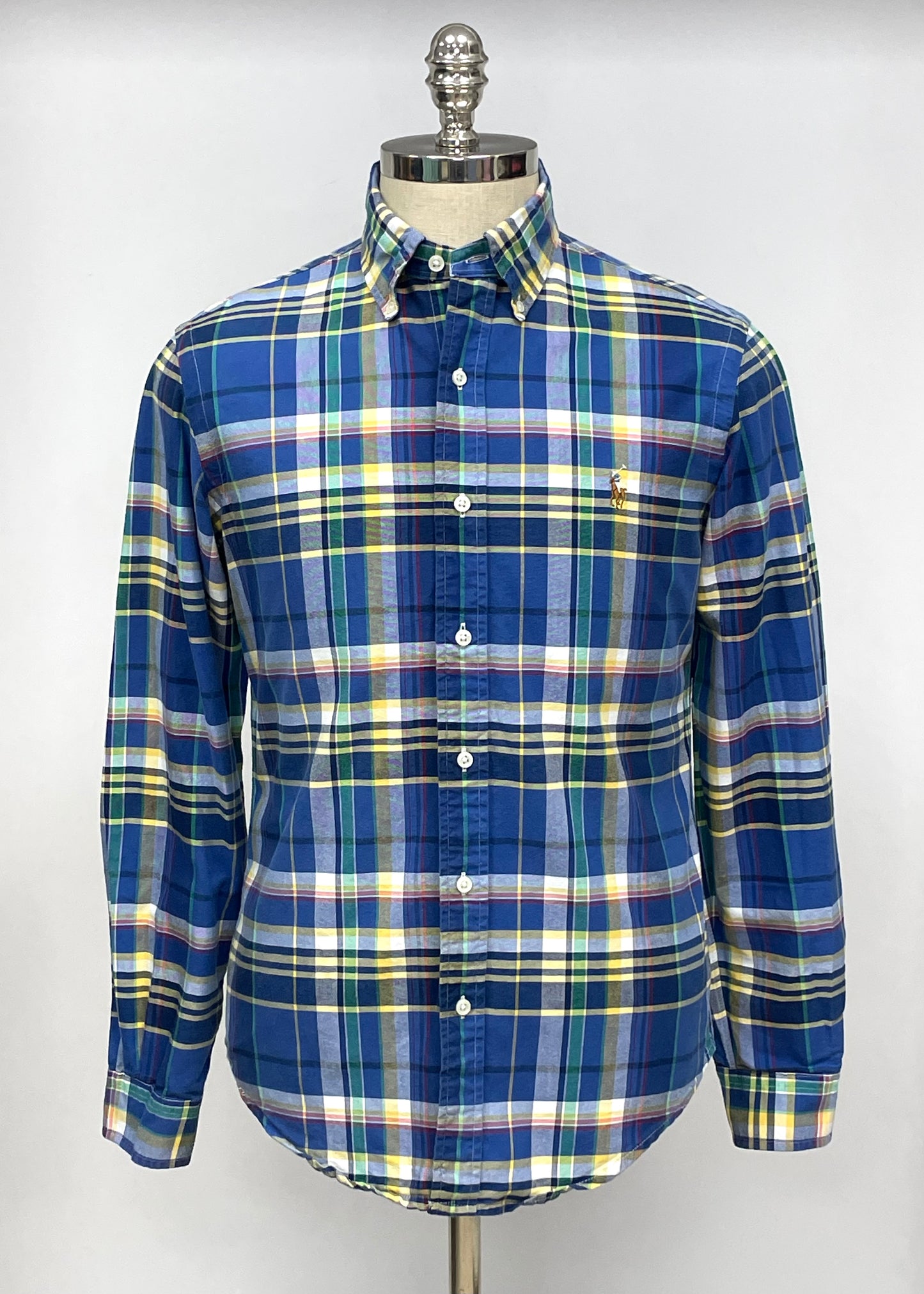 Camisa de botones Polo Ralph Lauren 🏇🏼 Oxford color azul de cuadros blanco, verde y amarillo Talla L Entalle Regular