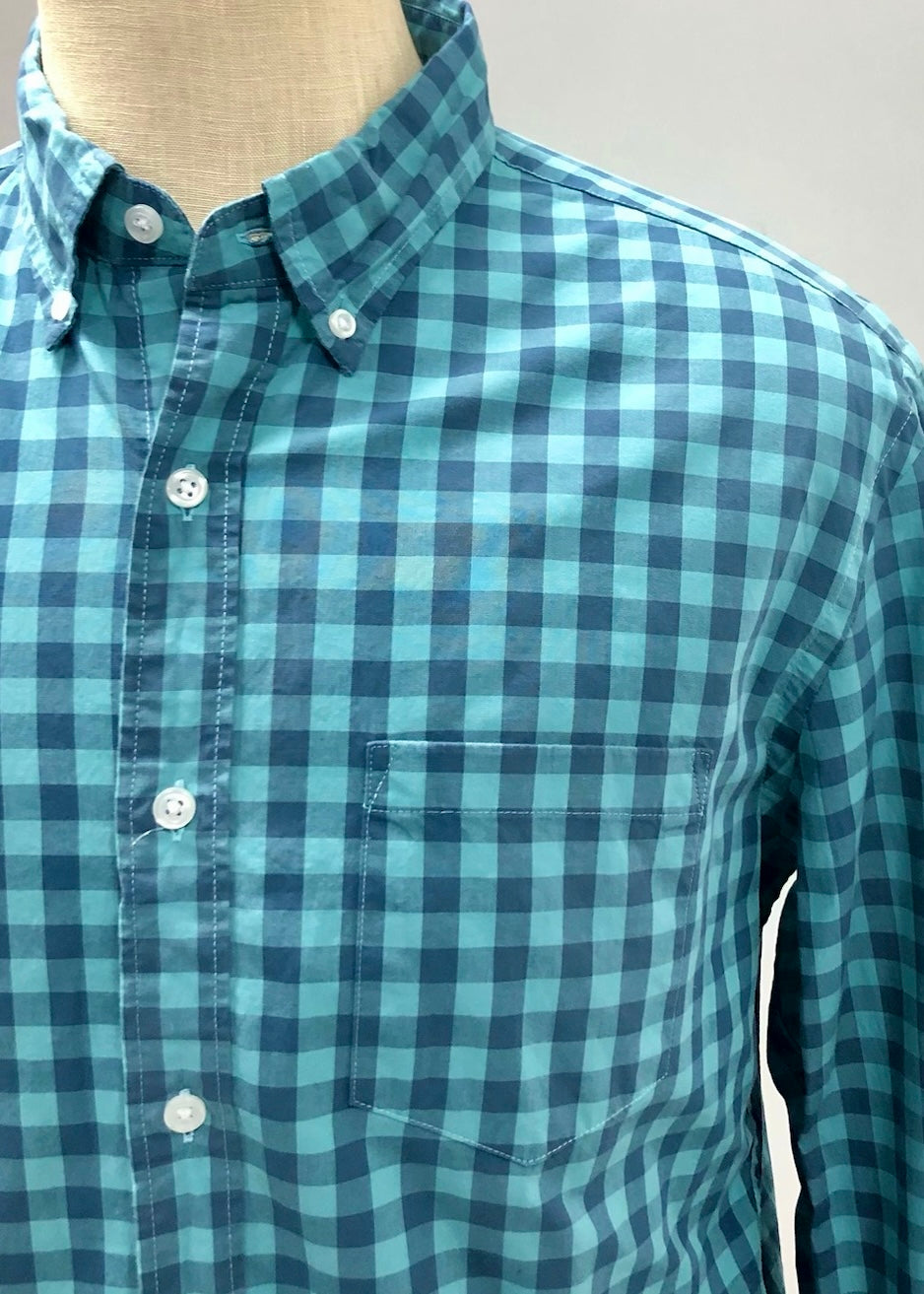 Camisa J.Crew 🇺🇸 con patrón de cuadros en color celeste y azul Talla L Entalle Slim Fit