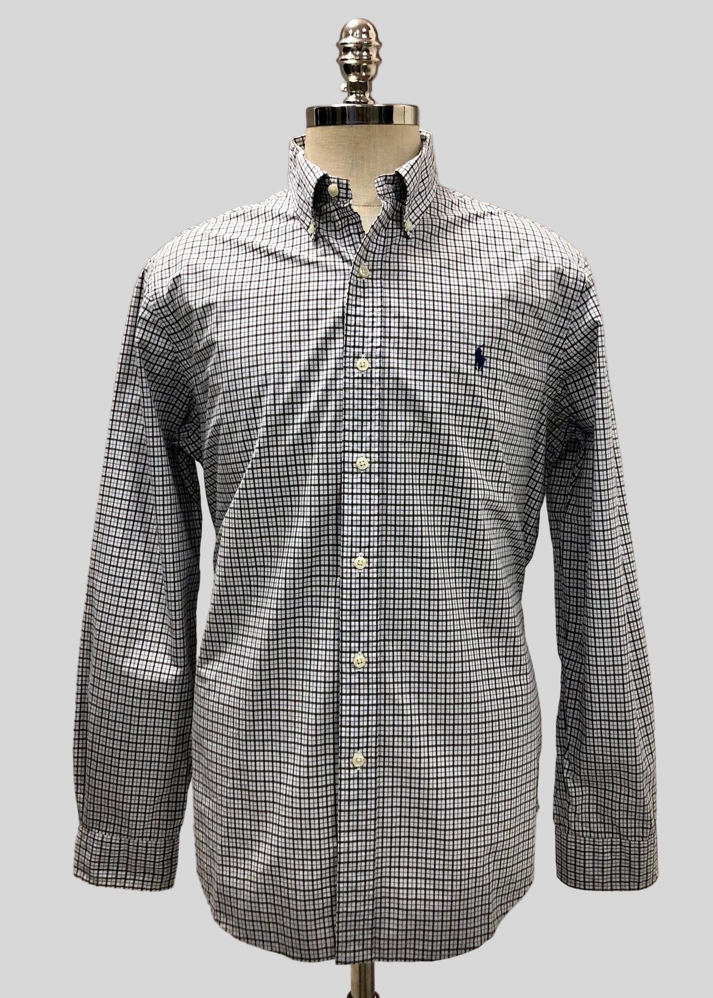 Camisa Polo Ralph Lauren 🏇🏼 color blanco de cuadros Kaki y azul Talla L Entalle Regular
