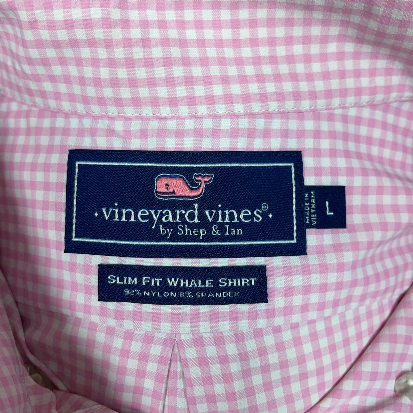 Camisa de cuadros Vineyard Vines 🐳 de cuadros gingham en color rosado claro y blanco Talla L Entalle Slim Fit