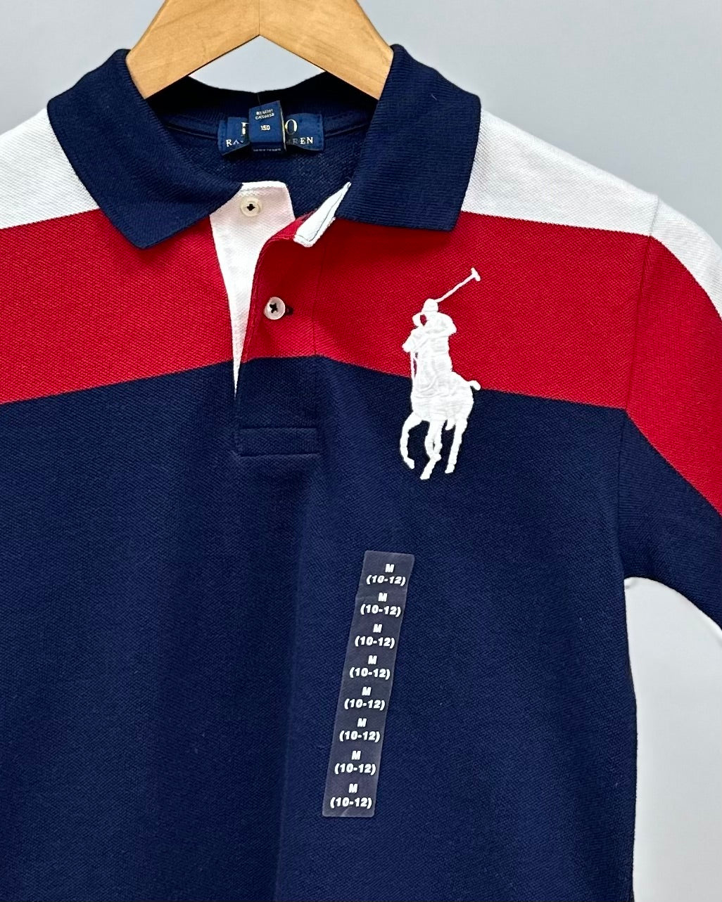 Camiseta Polo Ralph Lauren 🏇🏼 de niño con franjas en color blanfo, rojo y azul Talla M (10-12) Entalle Regular