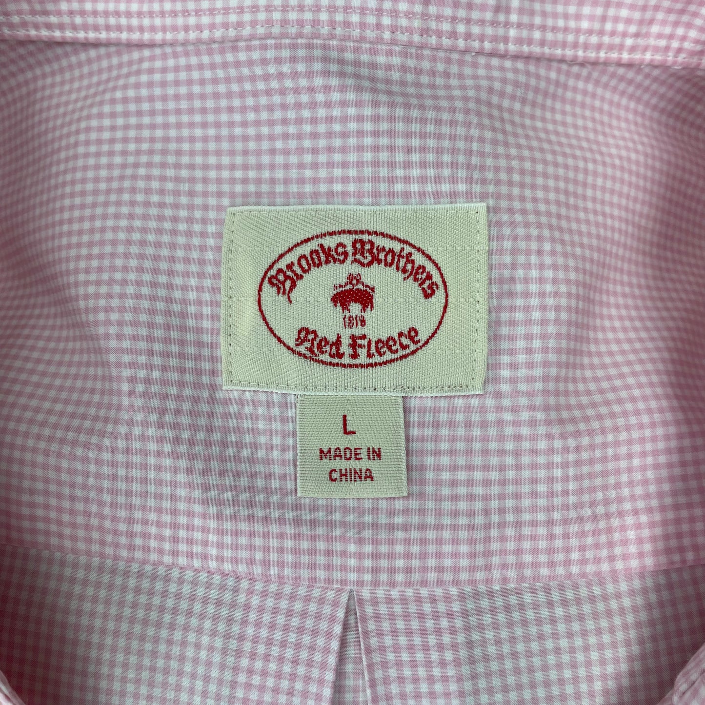 Camisa de botones Brooks Brothers 🐑 de cuadros en color rosado y blanco Talla L Entalle Regular