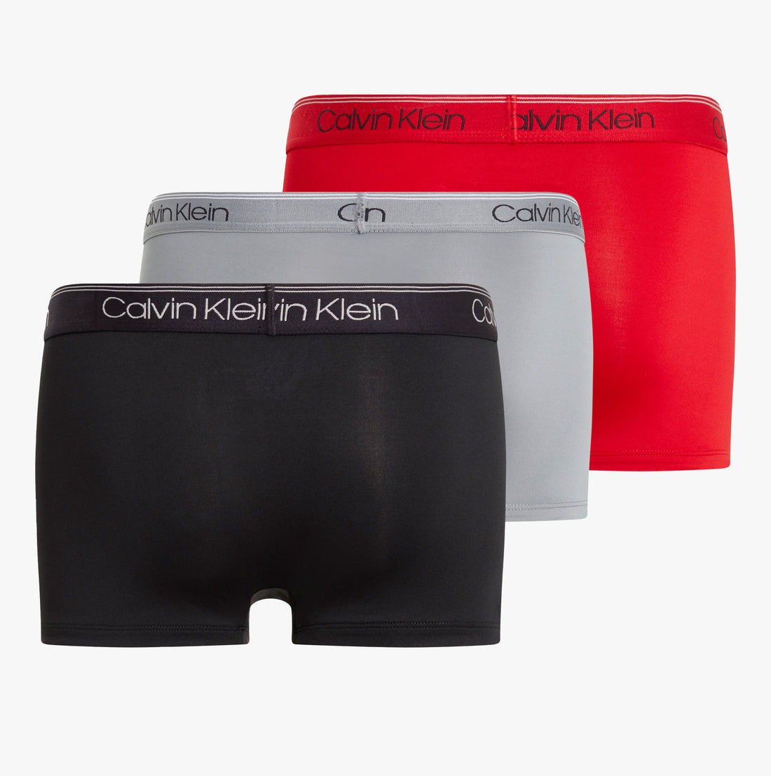 Paquete de 3 Calzoncillos tipo Boxer Calvin Klein de Microfibra Stretch en rojo, gris y negro - Tela ligera en Talla XXL