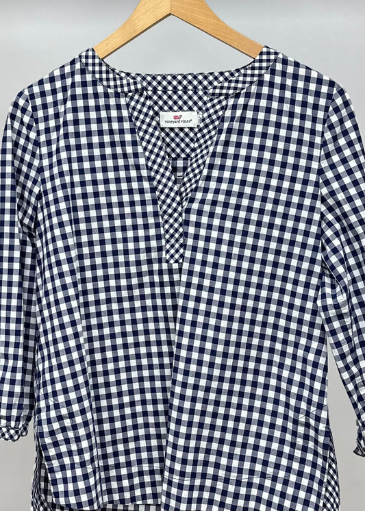 Blusa de mujer Vineyard Vines 🐳 de cuadros gingham en color azul y blanco Talla S Entalle Regular