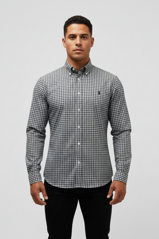 Camisa de botones Polo Ralph Lauren 🏇🏼 con patron de cuadros negro y blanco Talla M Entalle Regular